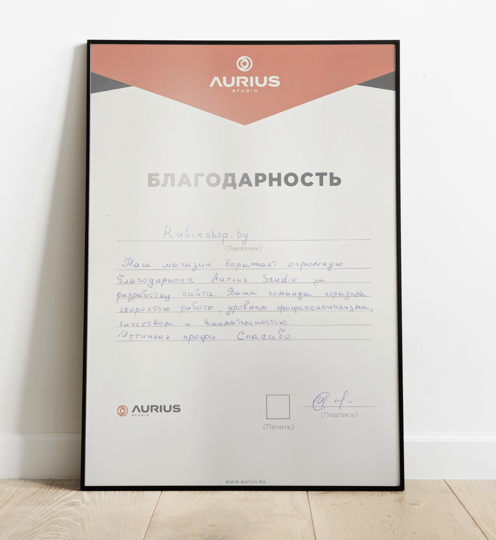 благодарность Rubin
